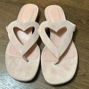 Isa Tapia Heart Suede Flat Sandals, Light Pink, Women's Size 38.5 EU